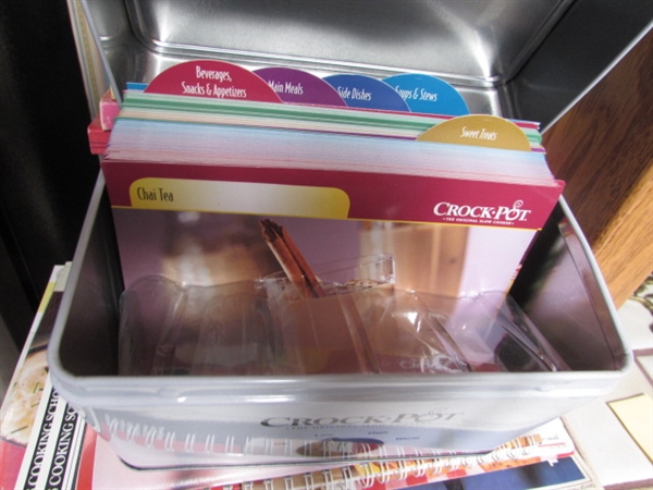 LARGE COLLECTION OF COOKBOOKS, MAGAZINES AND RECIPE CARDS FOR THE CROCKPOT