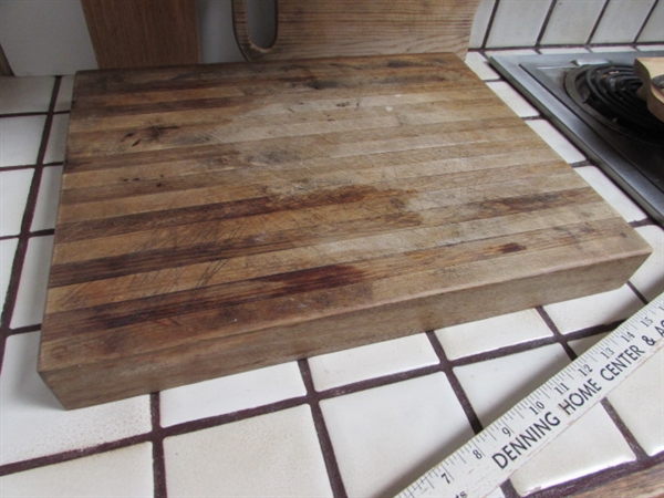 VINTAGE CARVING BOARD, CUTTING BOARDS AND WOODEN SPOONS