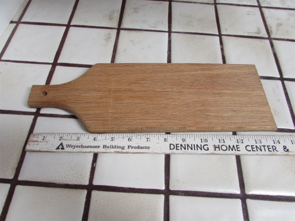 VINTAGE CARVING BOARD, CUTTING BOARDS AND WOODEN SPOONS