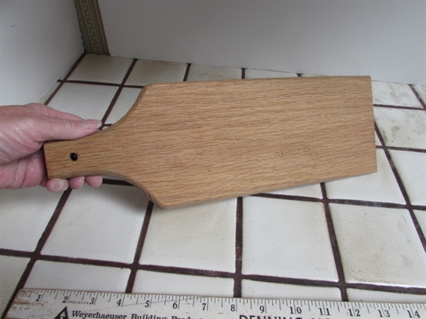 VINTAGE CARVING BOARD, CUTTING BOARDS AND WOODEN SPOONS