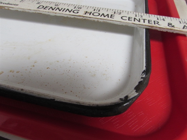 PAMPERED CHEF BAKING STONE, ENAMEL COOKIE SHEET, SERVING TRAY AND PIE PLATE