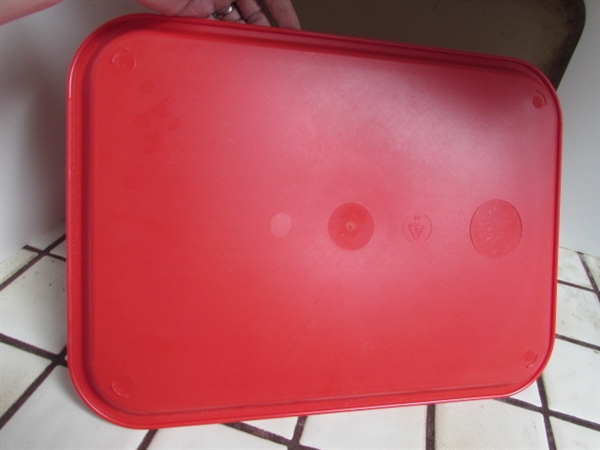PAMPERED CHEF BAKING STONE, ENAMEL COOKIE SHEET, SERVING TRAY AND PIE PLATE