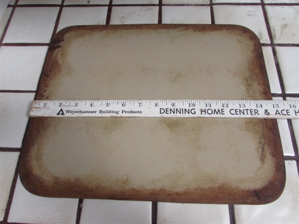 PAMPERED CHEF BAKING STONE, ENAMEL COOKIE SHEET, SERVING TRAY AND PIE PLATE