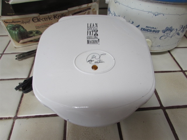 CROCKPOT, ELECTRIC KNIFE & SMALL GEORGE FOREMAN GRILL