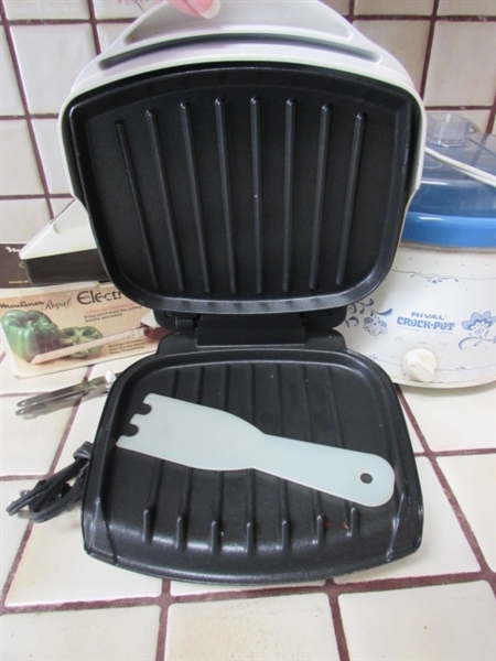 CROCKPOT, ELECTRIC KNIFE & SMALL GEORGE FOREMAN GRILL