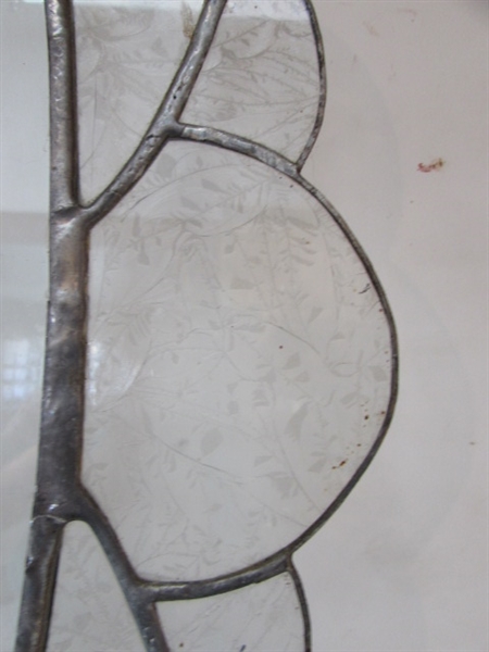 PRESSED FLORAL, LEADED GLASS HANGING WINDOW PANEL