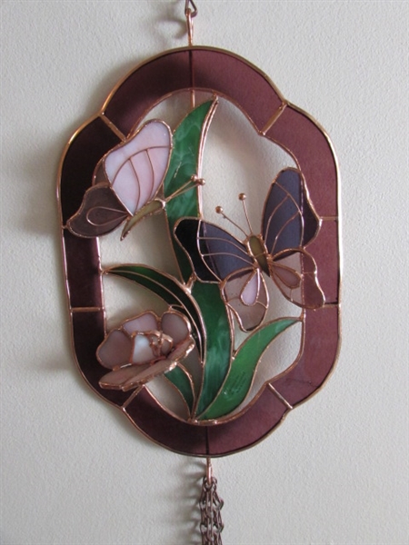 WINDOW HANGING VOTIVE HOLDER AND STAINED GLASS DECOR