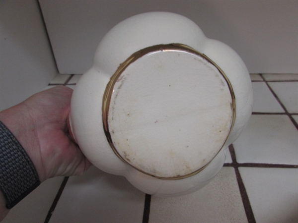 WHITE & GOLD TONE TEAPOT VASE, SOAP DISH, CANDLE HOLDER