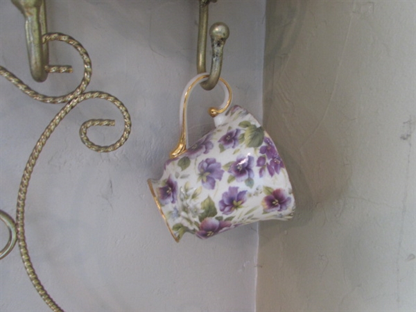 CHINA TEA CUP DISPLAY AND TEA CUPS