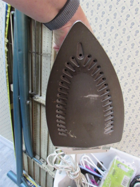 IRONING BOARD, CLOTHES HANGERS, IRON AND STEAMER