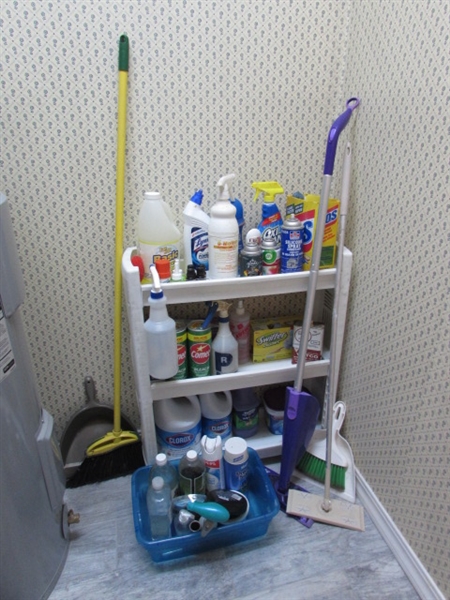 CLEANING SUPPLIES AND UTILITY CART
