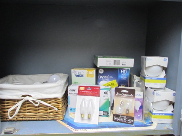 ASSORTED LIGHT BULBS & BASKET