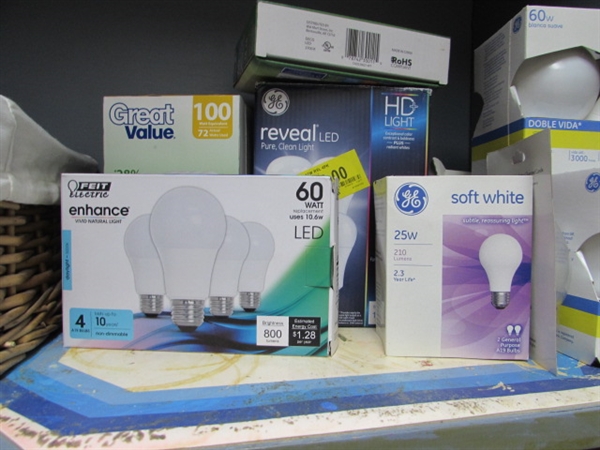ASSORTED LIGHT BULBS & BASKET