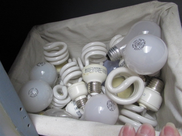 ASSORTED LIGHT BULBS & BASKET