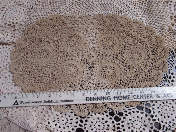 VINTAGE CROCHETED DOILIES AND TABLECLOTHS