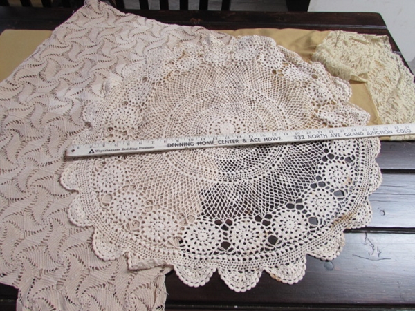 VINTAGE CROCHETED DOILIES AND TABLECLOTHS