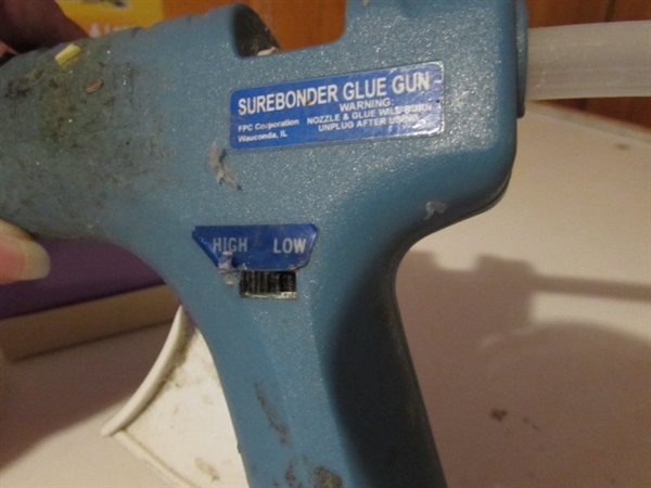 SEWING SUPPLIES AND GLUE GUN WITH STICKS