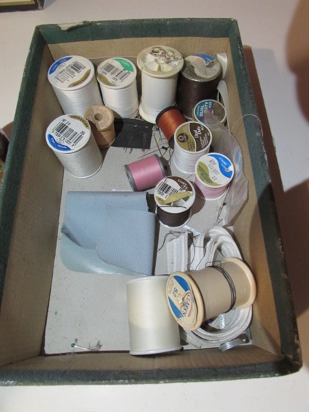 SEWING SUPPLIES AND GLUE GUN WITH STICKS