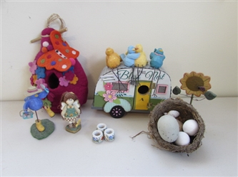 FELTED BIRDHOUSE & CAMPER, WOODEN BIRDS AND MORE