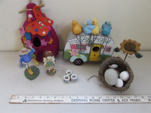 FELTED BIRDHOUSE & CAMPER, WOODEN BIRDS AND MORE