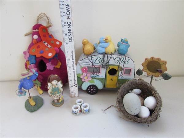 FELTED BIRDHOUSE & CAMPER, WOODEN BIRDS AND MORE