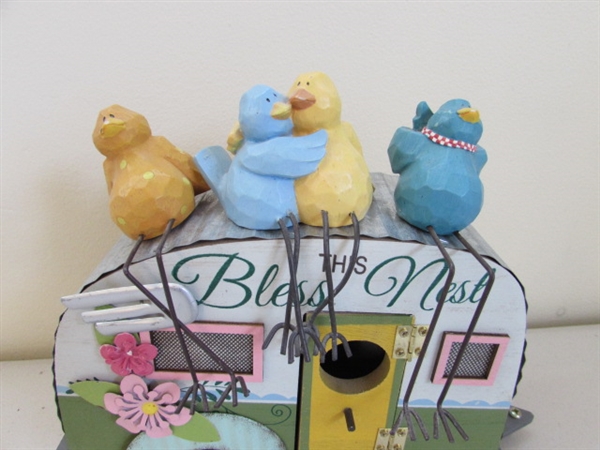 FELTED BIRDHOUSE & CAMPER, WOODEN BIRDS AND MORE