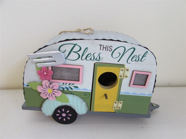 FELTED BIRDHOUSE & CAMPER, WOODEN BIRDS AND MORE