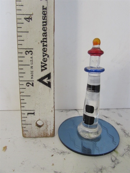 LIGHTHOUSE BOTTLE, SEASHELL WREATH AND SEASHELL DECOR