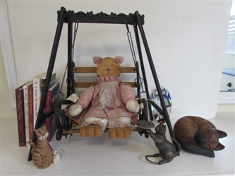 IRON DECORATIVE SWING, BOOKS & KITTY CATS