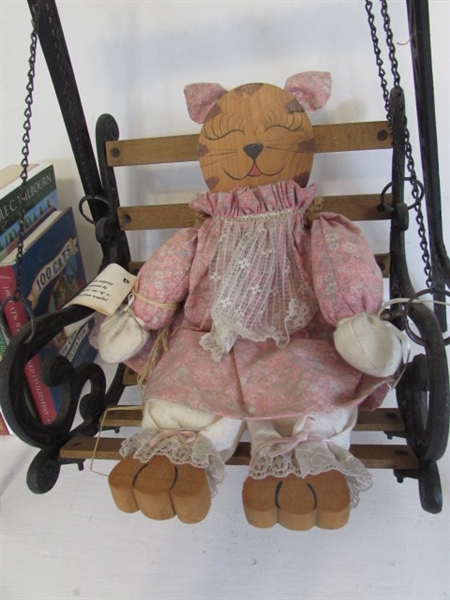 IRON DECORATIVE SWING, BOOKS & KITTY CATS