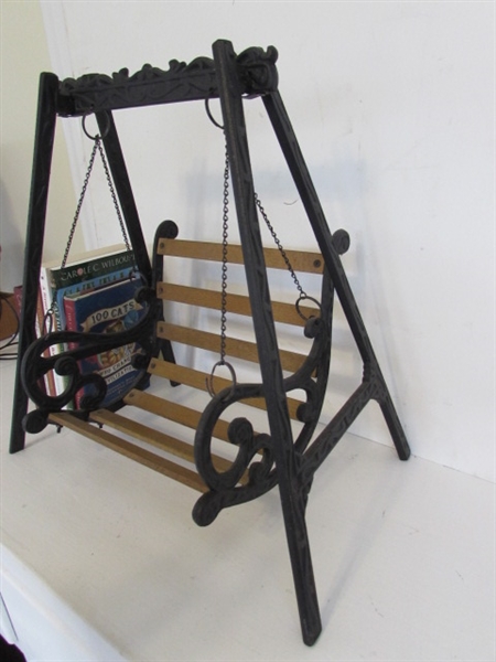 IRON DECORATIVE SWING, BOOKS & KITTY CATS