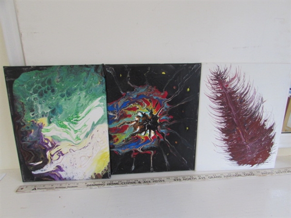 ALUMINUM ART EASEL, PALET AND ART
