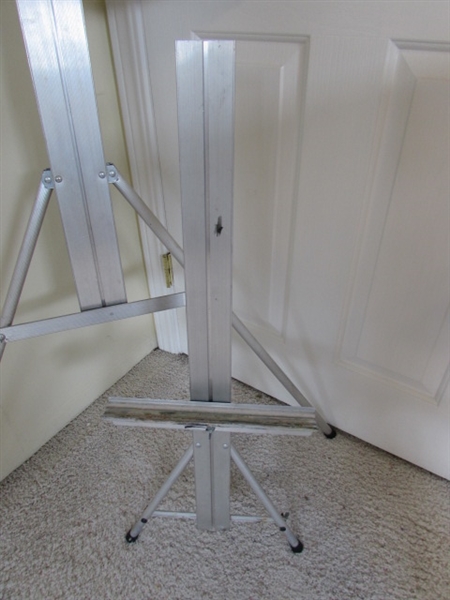 ALUMINUM ART EASEL, PALET AND ART