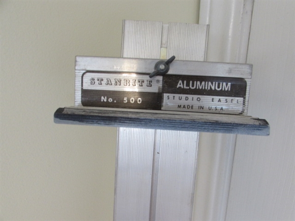 ALUMINUM ART EASEL, PALET AND ART