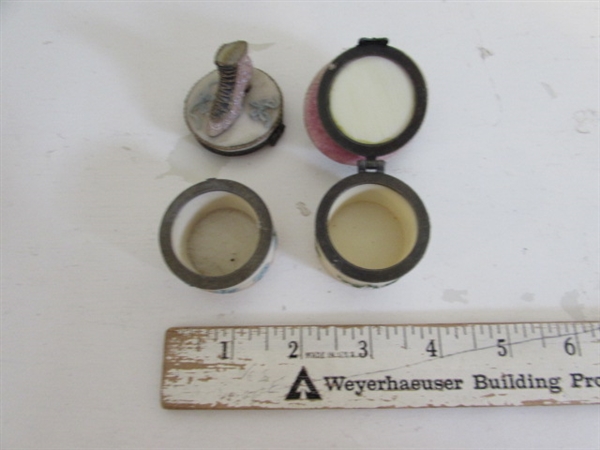 VICTORIAN PORCELAIN SHOES, RING HOLDER AND TRINKET BOXES