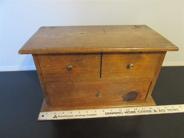 WOOD END TABLE AND BOXES