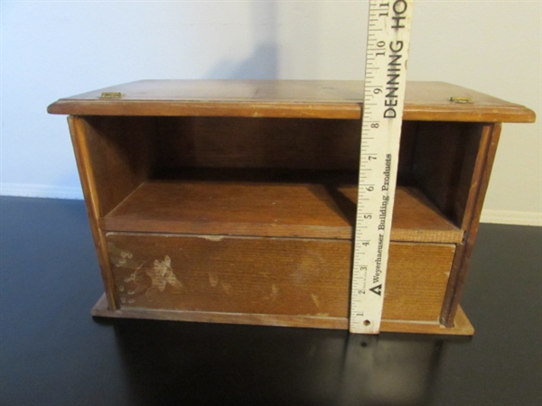 WOOD END TABLE AND BOXES