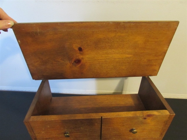 WOOD END TABLE AND BOXES