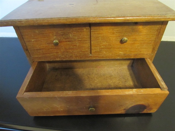 WOOD END TABLE AND BOXES