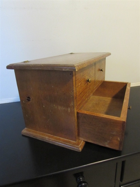 WOOD END TABLE AND BOXES