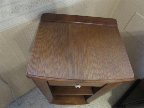 WOOD END TABLE AND BOXES