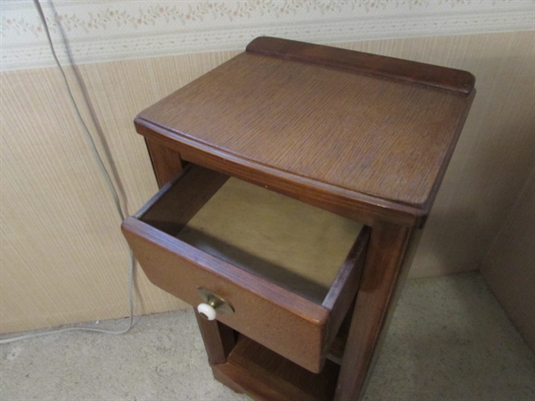 WOOD END TABLE AND BOXES