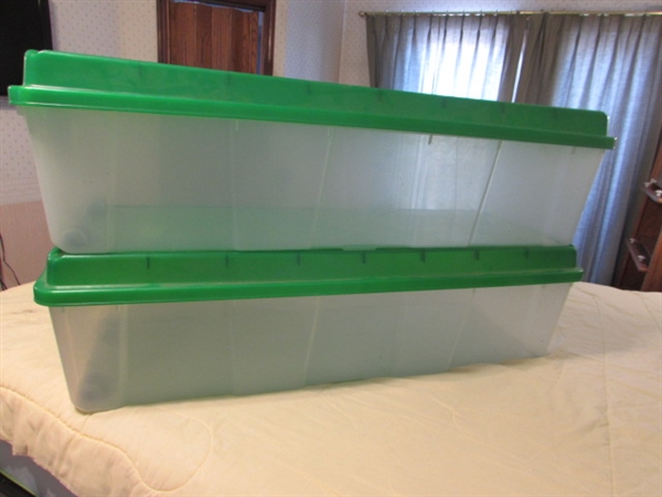 2 LARGE CHRISTMAS TREE STORAGE TUBS W/WHEELS