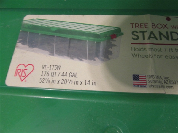 2 LARGE CHRISTMAS TREE STORAGE TUBS W/WHEELS