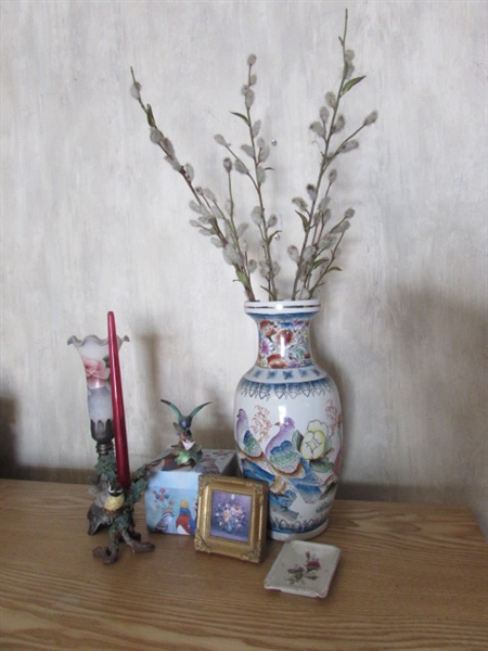ASIAN VASE, HAND PAINTED LAMP & DECOR