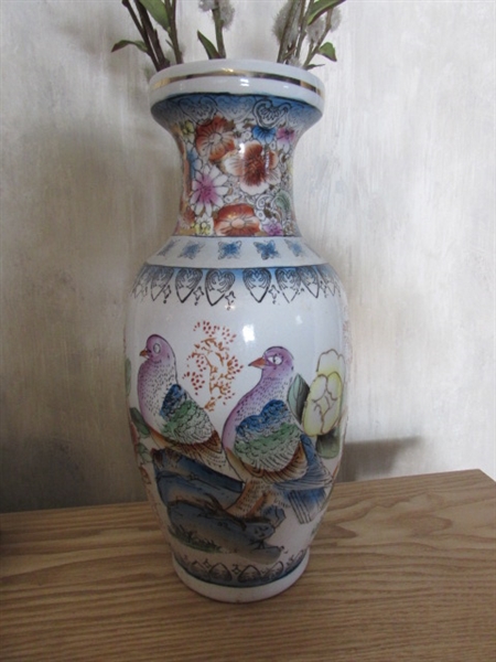 ASIAN VASE, HAND PAINTED LAMP & DECOR
