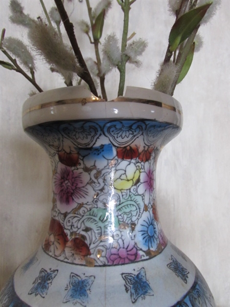 ASIAN VASE, HAND PAINTED LAMP & DECOR