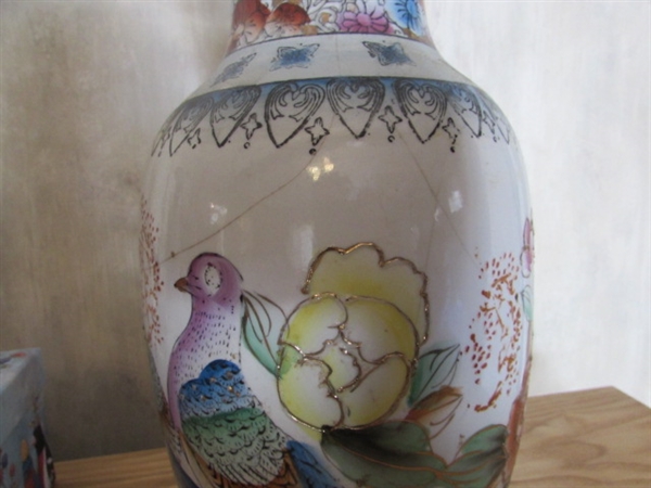 ASIAN VASE, HAND PAINTED LAMP & DECOR