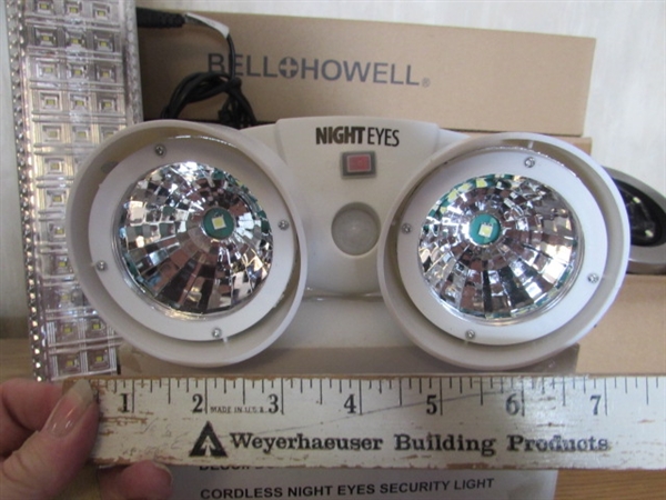 6 RECHARGEABLE LED LIGHTS, DISC LIGHTS & SECURITY LIGHT