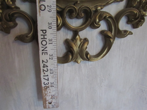 ORNATE GOLD TONE FRAMED MIRROR & CANDLE HOLDERS W/FLAMELESS CANDLES